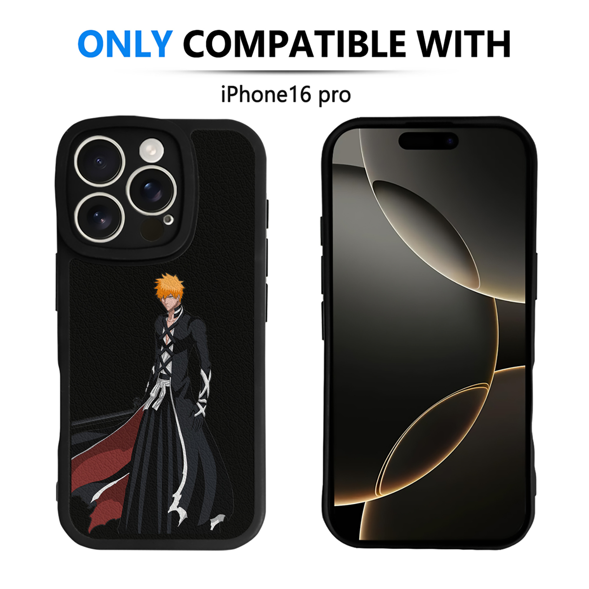 ブリーチ 黒崎一護（くろさき いちご）BLEACH Kurosaki Ichigo 【iPhone 16シリーズ対応】シリコンスマホケース（レザー調） 材質：シリコン